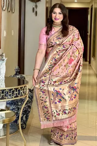 light pink banarasi paithani silk saree