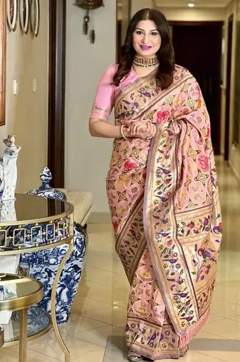 light pink banarasi paithani silk saree