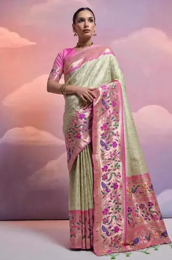 pista banarasi silk blend paithani kanjivaram weaving saree