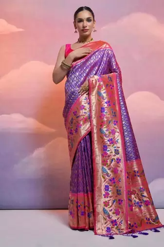 royal blue banarasi silk blend paithani kanjivaram weaving saree