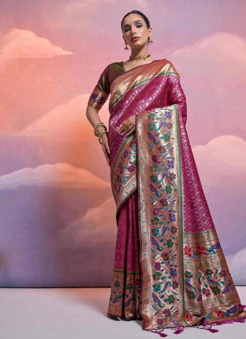 wine banarasi silk blend paithani kanjivaram weaving saree