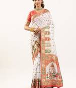 white banarasi heritage weave silk saree
