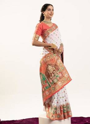 white banarasi heritage weave silk saree 2