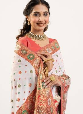 white banarasi heritage weave silk saree 3