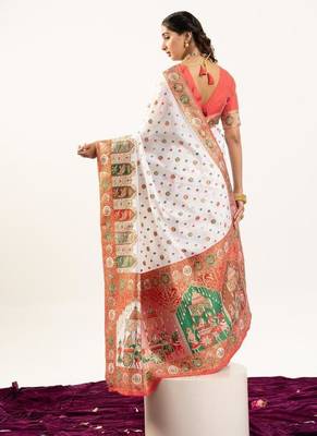 white banarasi heritage weave silk saree 4
