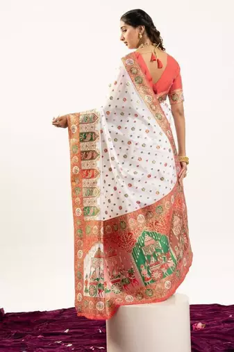 white banarasi heritage weave silk saree