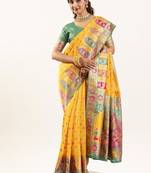 yellow banarasi meena work silk saree