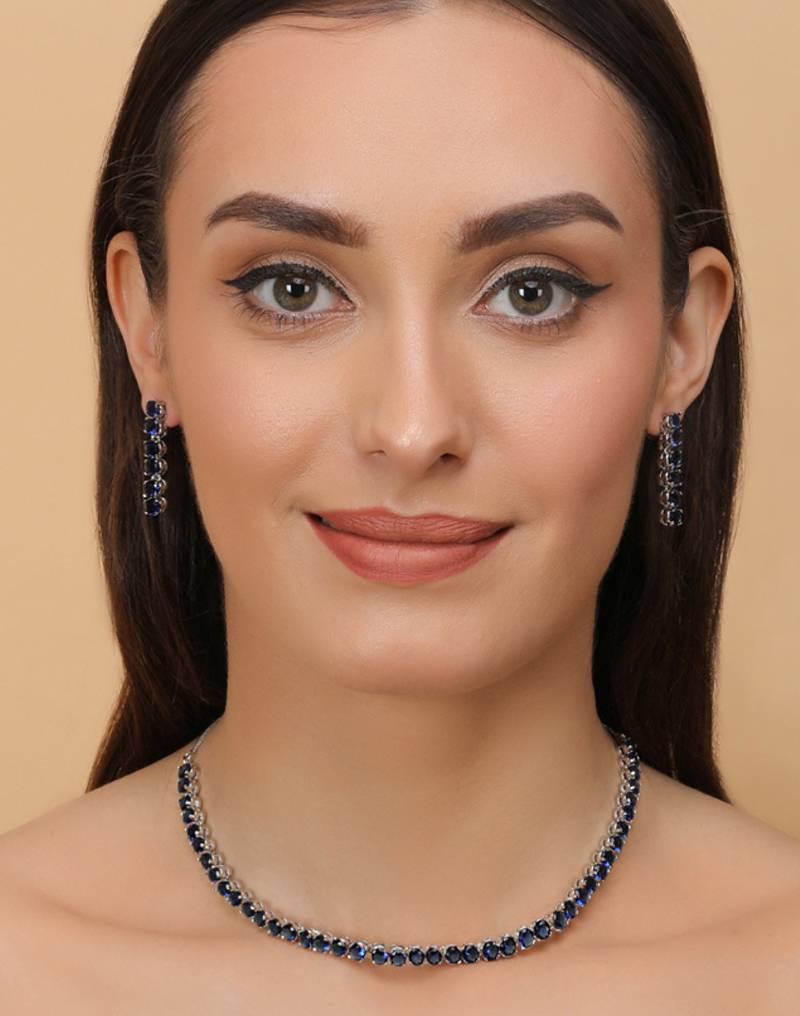 Silver Plated Blue Stone CZ Necklace 