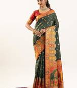 dark green banarasi zari weave silk saree