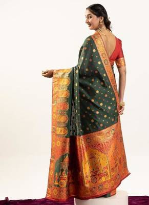 dark green banarasi zari weave silk saree 5