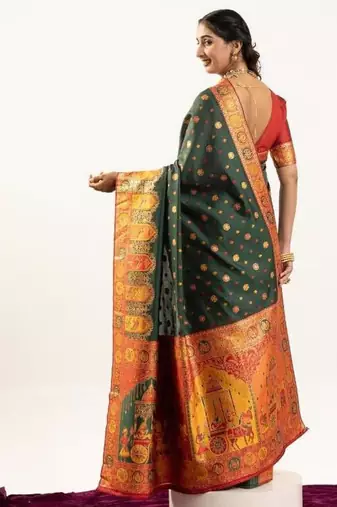 dark green banarasi zari weave silk saree