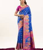 royal blue banarasi soft silk festive saree