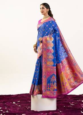 royal blue banarasi soft silk festive saree 2