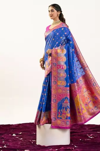 royal blue banarasi soft silk festive saree