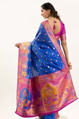 royal blue banarasi soft silk festive saree