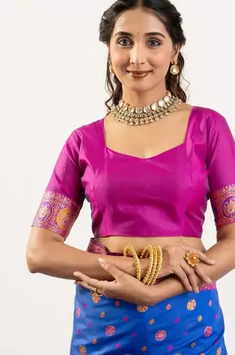 royal blue banarasi soft silk festive saree