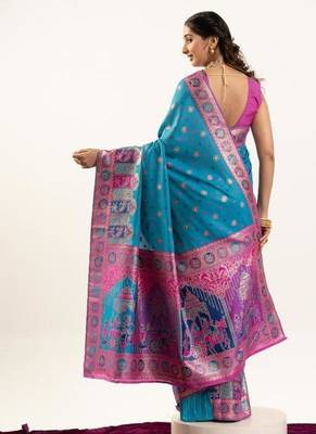 sky blue banarasi meena border silk saree 3