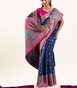 navy blue banarasi pashmina woven saree