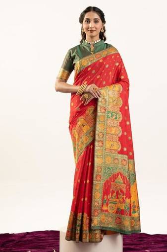 red faux banarasi pashmina weaving sarees