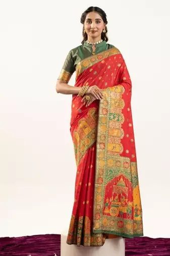 red faux banarasi pashmina weaving sarees