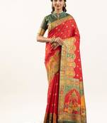 red banarasi pashmina soft silk saree