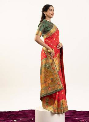 red banarasi pashmina soft silk saree 3