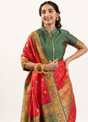 red banarasi pashmina soft silk saree 4