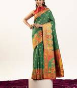 green banarasi pashmina woven saree