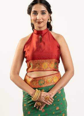 green banarasi pashmina woven saree 5