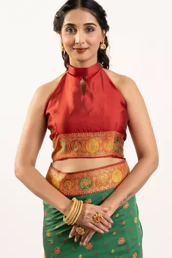 green banarasi pashmina woven saree