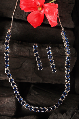 silver plated blue cz stone necklace set for women 2
