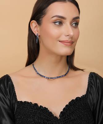 silver plated blue cz stone necklace set for women 3