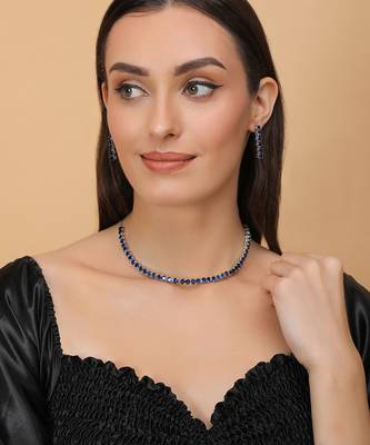silver plated blue cz stone necklace set for women 4