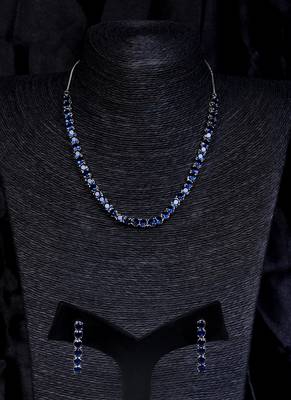 silver plated blue cz stone necklace set for women 5