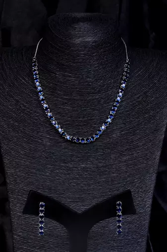 silver plated blue cz stone necklace set for women