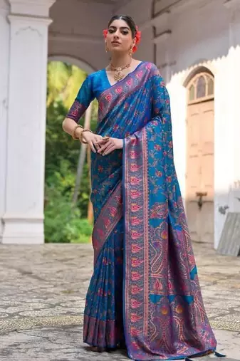 firozi pashmina silk blend kashmiri meena weaving sarees