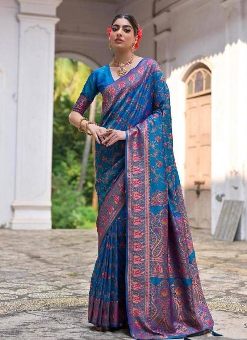firozi pashmina silk blend kashmiri meena weaving sarees