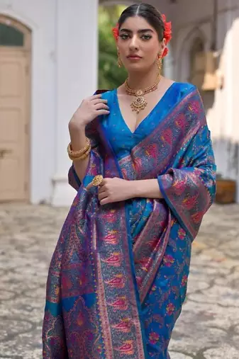 firozi pashmina silk kashmiri meena saree