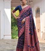 navy blue pashmina silk blend kashmiri meena weaving sarees