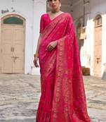 pink pashmina silk blend kashmiri meena weaving sarees