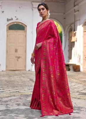 pink pashmina silk kashmiri meena saree 2