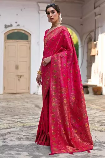 pink pashmina silk kashmiri meena saree
