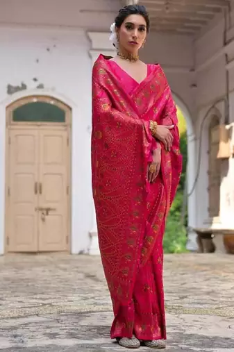 pink pashmina silk kashmiri meena saree