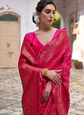 pink pashmina silk kashmiri meena saree 4
