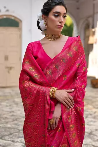 pink pashmina silk kashmiri meena saree