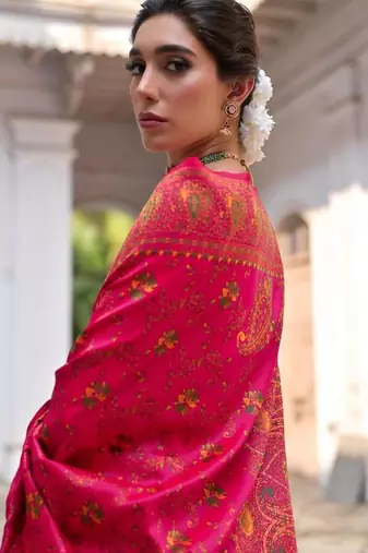 pink pashmina silk kashmiri meena saree