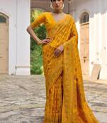 yellow pashmina silk blend kashmiri meena weaving sarees