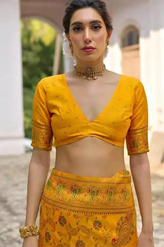 mustard pashmina silk kashmiri woven saree