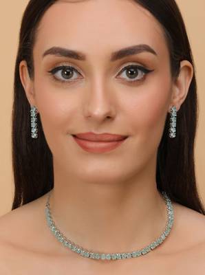 silver plated green turquoise cz necklace set for women 1