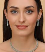 Silver Plated Green Turquoise Stone CZ Necklace 